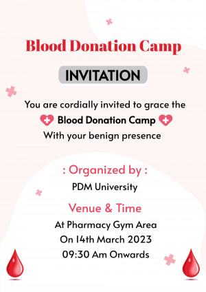 Invitation for a blood donation camp organized by PDM University