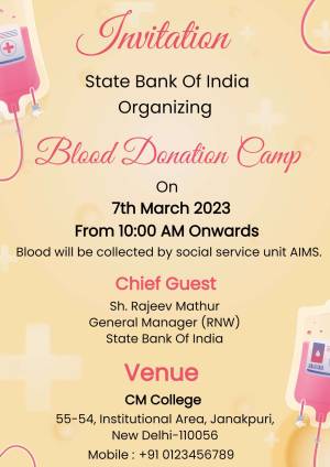 Invitation for a blood donation camp organized by State Bank of India