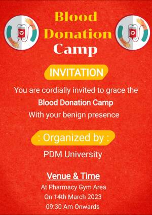 Invitation to a blood donation camp organized by PDM University