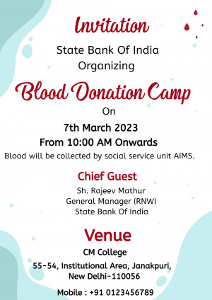 Invitation for a blood donation camp organized by State Bank of India
