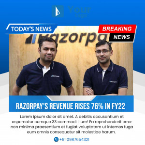 Image of Razorpay founders with news headline about revenue growth