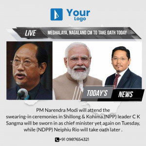 Image of Prime Minister Narendra Modi with Meghalaya and Nagaland leaders during oath ceremony coverage.