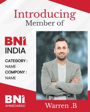BNI India membership card featuring Warren B.