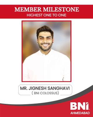 Portrait of Jignesh Sanghavi, BNI Colossus member, celebrating a milestone.