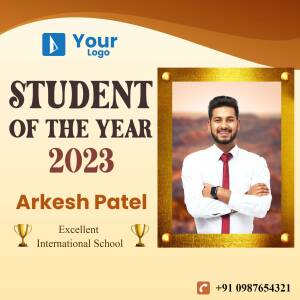 Student of the Year award certificate with Arkesh Patel's photo
