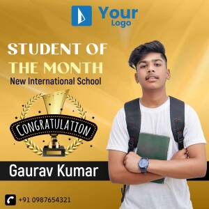 Image of Gaurav Kumar, Student of the Month at New International School, holding a trophy.