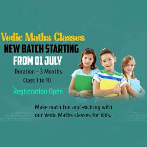 Advertisement for Vedic Maths classes for kids, new batch starting July 1st