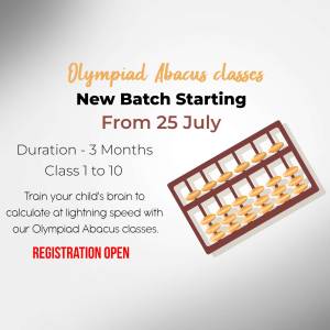 Advertisement for Olympiad Abacus classes with a starting date and details.