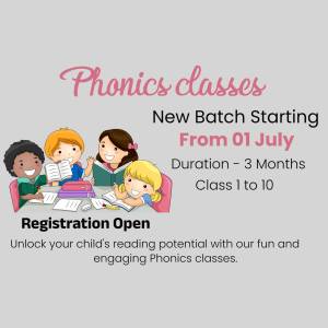 Image advertising phonics classes for children from class 1 to 10.