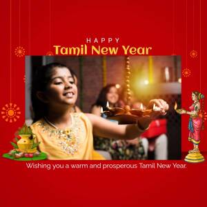 A young girl lighting a traditional oil lamp for Tamil New Year celebrations.