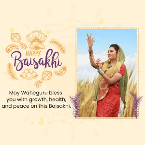 A woman performing Bhangra dance with Baisakhi decorations.