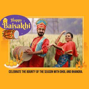 People celebrating Baisakhi with traditional dance and music