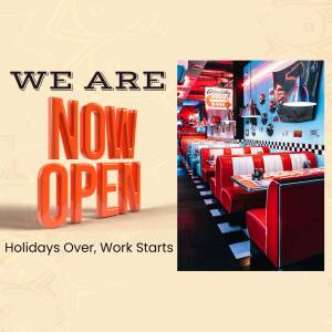 Image of a retro diner with a 'We Are Now Open' sign.