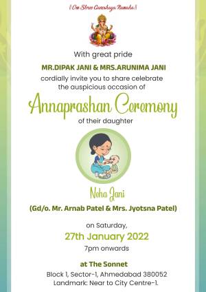 Annaprasan ceremony invitation card for Neha Jani