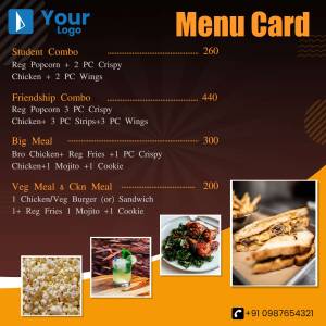 Restaurant menu card displaying combo offers and food items.