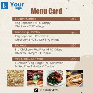 Image of a restaurant menu card displaying combo meal options and food items.