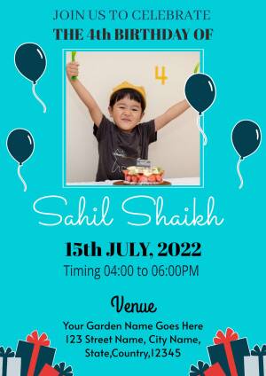 Birthday invitation for Sahil Shaikh's 4th birthday