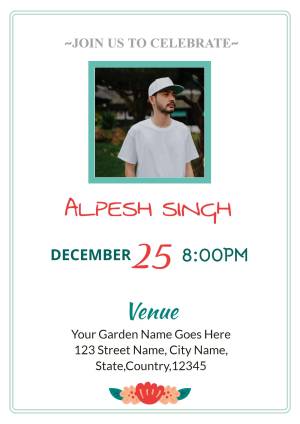 Invitation card for Alpesh Singh's celebration event