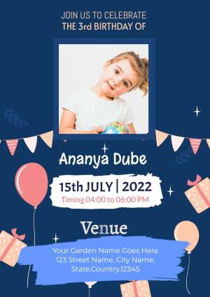 Birthday invitation for Ananya Dube's 3rd birthday