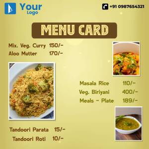 Image of a restaurant menu card displaying food items and prices.