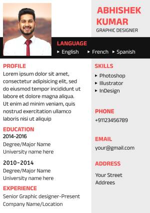 Resume of Abhishek Kumar, a Graphic Designer