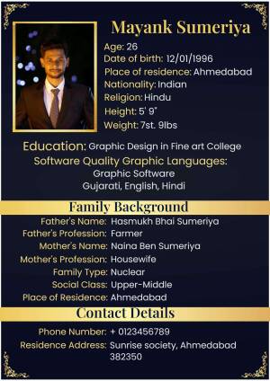 Profile card of Mayank Sumeriya with personal details
