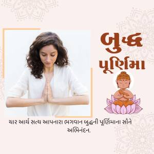 Woman in prayer with Buddha image for Buddha Purnima