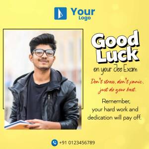 Image of a student with a 'Good Luck' message for the JEE exam.