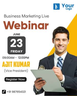 Webinar promotion featuring Ajit Kumar, Vice President, with event details.