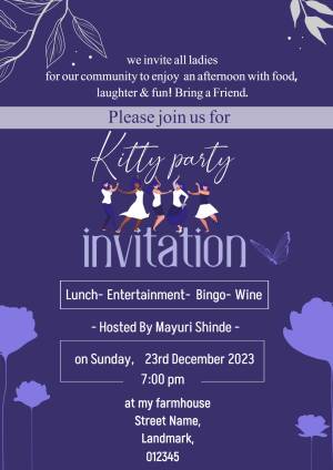 Invitation for a ladies' kitty party with food, laughter, and fun.