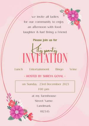 Pink floral invitation for a ladies' kitty party