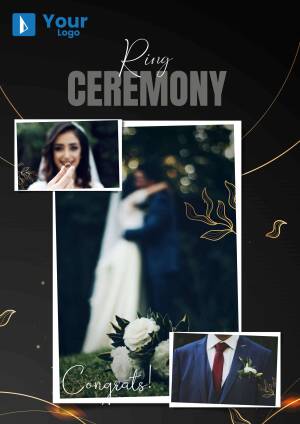 Wedding ring ceremony collage with couple and floral arrangements