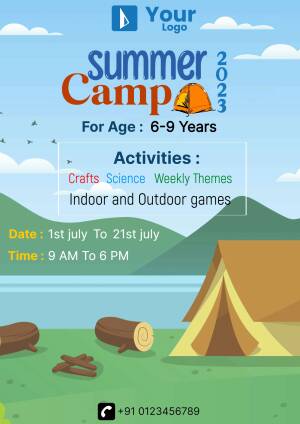 Flyer advertising a summer camp for children aged 6-9 with activities like crafts, science, and games.