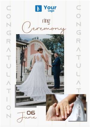 Wedding ceremony invitation with a couple and rings
