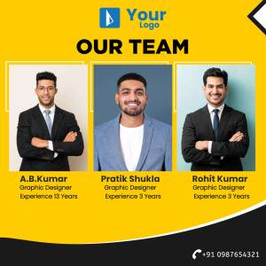 Team photo of three graphic designers - A.B. Kumar, Pratik Shukla, and Rohit Kumar