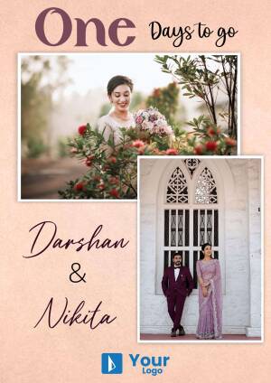 Wedding countdown graphic featuring photos of the couple, Darshan and Nikita.
