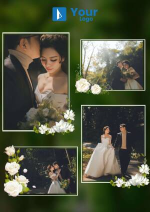 Collage of wedding photos featuring a couple in love
