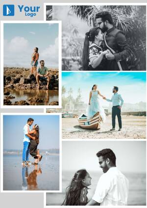 Collage of a couple enjoying a romantic photoshoot on the beach