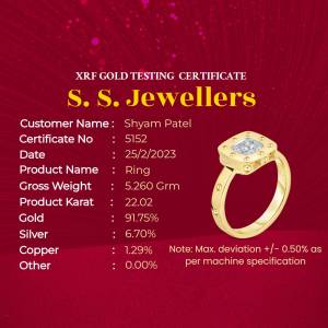 Gold ring certificate with details of purity and weight