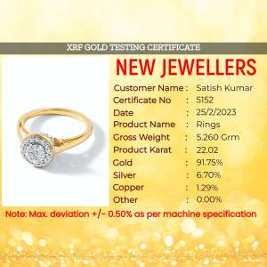 Gold ring with diamond stones and XRF gold testing certificate details