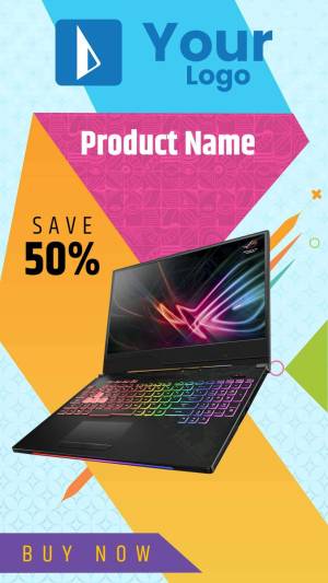 Advertisement for a laptop sale with a 50% discount.
