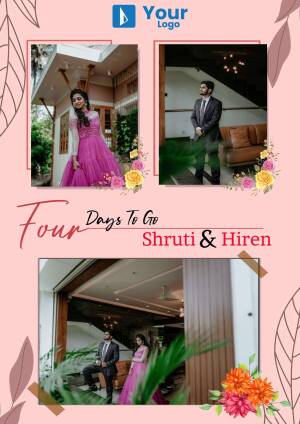 Wedding countdown poster featuring photos of the couple, Shruti and Hiren.