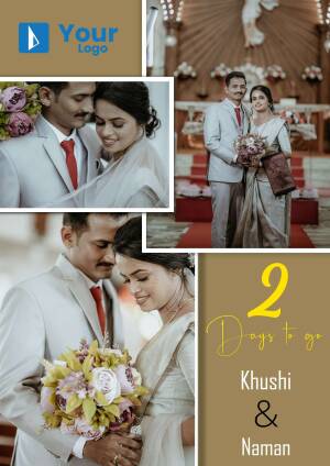 Wedding collage featuring Khushi and Naman with a '2 Days to go' message.