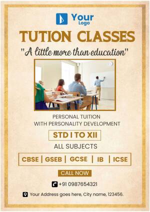 Advertisement for tuition classes offering personalized learning for students from STD I to XII
