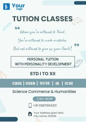 Flyer advertising tuition classes for students from STD I to XII, offering personalized learning and personality development.
