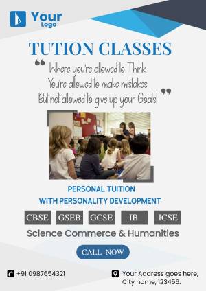 Flyer advertising tuition classes for various subjects and boards.
