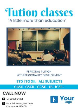 Flyer advertising tuition classes with a classroom scene.