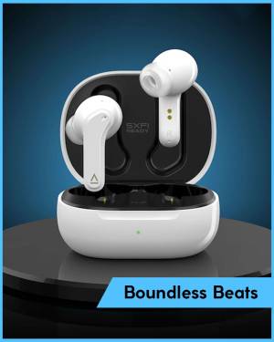 White boAt Airdopes 141 wireless earbuds in their charging case