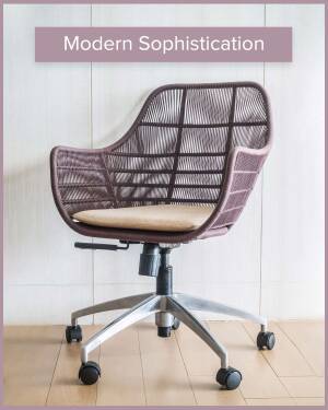 A stylish, modern office chair with a woven back and a cushioned seat.
