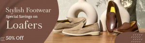Image of stylish loafers with a promotional offer